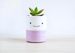 Ceramic Planter With Smiling Face Handmade & Handpainted - thumbnail 1
