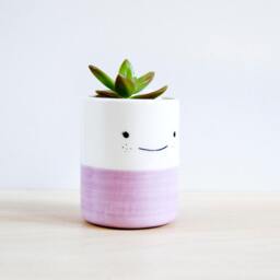 Ceramic Planter With Smiling Face Handmade & Handpainted - thumbnail 2