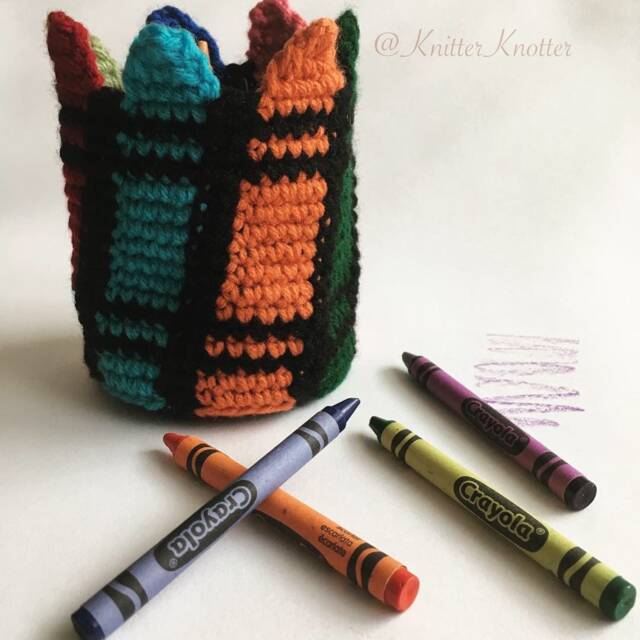 Colorful Crayon Holder Pattern - Crochet Organizer Storage Back To School Pencil Desktop - image 1