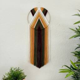 Yellow & Green Yarn Hoop Wall Hanging, Macrame Retro Art, Modern Boho Decor, Dorm Handmade Hangings - thumbnail 2