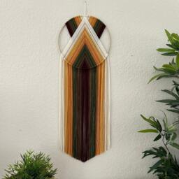 Yellow & Green Yarn Hoop Wall Hanging, Macrame Retro Art, Modern Boho Decor, Dorm Handmade Hangings