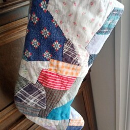 Shabby Quilted Stocking, Christmas Stocking From Vintage Crazy Patch Quilt - thumbnail 3