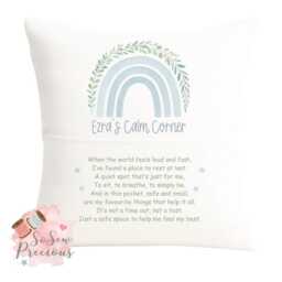 Personalised Blue Rainbow Sen Reading Pocket Cushion, Personalized Kids Gift , Story Book Cushion - thumbnail 3