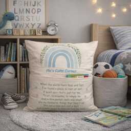 Personalised Blue Rainbow Sen Reading Pocket Cushion, Personalized Kids Gift , Story Book Cushion - thumbnail 1