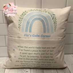 Personalised Blue Rainbow Sen Reading Pocket Cushion, Personalized Kids Gift , Story Book Cushion - thumbnail 2