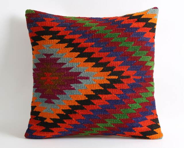20x20 Turkish Kilim Pillow Cover Handwoven Bohemian Cushion - image 1