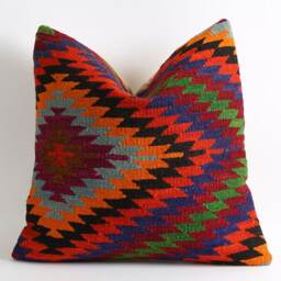 20x20 Turkish Kilim Pillow Cover Handwoven Bohemian Cushion - thumbnail 2