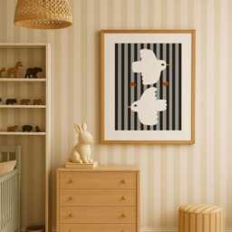 Whimsical Doves Print, Nursery Wall Art Cute Bird Illustration, Scandinavian Baby Room Decor, Love Birds Poster, Kids Room, Unframed - thumbnail 3