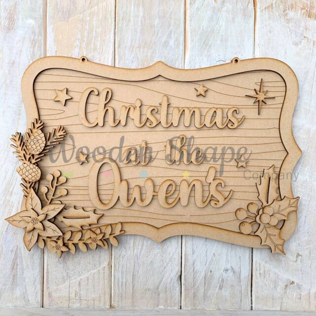Personalised Christmas At The Family Surname Craft Kit Layered Mdf Ornate Plaque 30cm