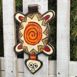 Handmade Ceramic Turtle Wall Decor, Colorful Pottery Ornament - thumbnail 3