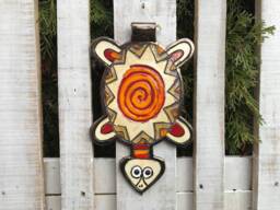 Handmade Ceramic Turtle Wall Decor, Colorful Pottery Ornament - thumbnail 1