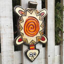 Handmade Ceramic Turtle Wall Decor, Colorful Pottery Ornament - thumbnail 2