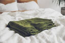 stonewashed Linen Flat Sheet Moss Green Bedding, Custom Size