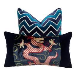 Schumacher Bixi Velvet Lumbar Pillow, Dark Navy. Decorative Pillow. Designer Pillows, Accent Cushion Cover, Decorative Pillow - thumbnail 1