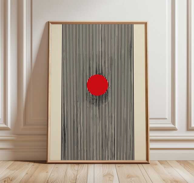 Modern Minimalist Red Dot Poster, Black & White Line Art Print, Abstract Geometric Wall Art, Contemporary Home Decor - image 1