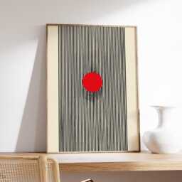 Modern Minimalist Red Dot Poster, Black & White Line Art Print, Abstract Geometric Wall Art, Contemporary Home Decor - thumbnail 2