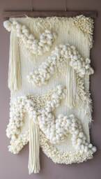 Scandinavian Macram?? Wall Hanging - Large White Wool Tapestry Sculptural Fiber Art For Modern Bedrooms Or Entryways