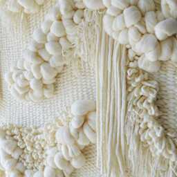 Scandinavian Macram?? Wall Hanging - Large White Wool Tapestry Sculptural Fiber Art For Modern Bedrooms Or Entryways - thumbnail 2