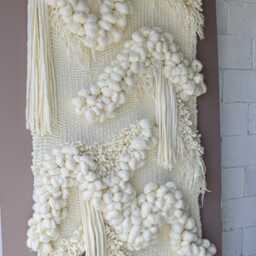 Scandinavian Macram?? Wall Hanging - Large White Wool Tapestry Sculptural Fiber Art For Modern Bedrooms Or Entryways - thumbnail 3