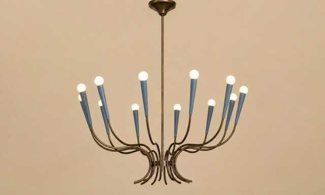 Mid Century Modern Blue Chandelier - 12 Light Sputnik Sky Ceiling Retro Brass Large Chandelier - image 1