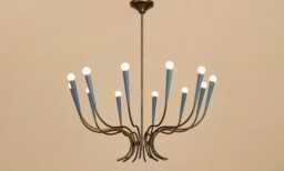 Mid Century Modern Blue Chandelier - 12 Light Sputnik Sky Ceiling Retro Brass Large Chandelier - thumbnail 1