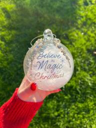 Feather Filled Glass Christmas Bauble Silver Message Tree Decoration - thumbnail 1