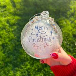 Feather Filled Glass Christmas Bauble Silver Message Tree Decoration - thumbnail 3