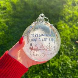 Feather Filled Glass Christmas Bauble Silver Message Tree Decoration - thumbnail 2
