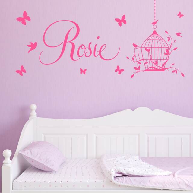 Personalized Bird Cage Wall Decal Butterfly Vinyl Sticker, Girls Room Decor - image 1