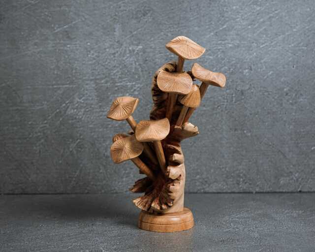 Hand Carved Wood Mushroom Sculpture Rustic Room Decor 7 - image 1