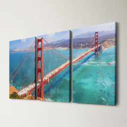 San Francisco Golden Gate Bridge 3 Panel Split Canvas Wall Art Fog California Oil Painting Framed Home Decor Usa Travel Gift