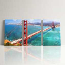San Francisco Golden Gate Bridge 3 Panel Split Canvas Wall Art Fog California Oil Painting Framed Home Decor Usa Travel Gift - thumbnail 2