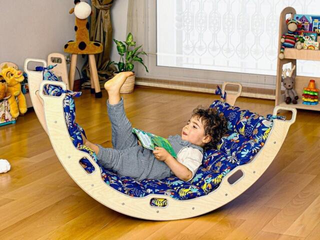 Montessori Learning 1 Year Old, Climber Arch Swing With Large Cotton Cushions, Wooden Swing, First Christmas Gift For Toddler, Toy - image 1