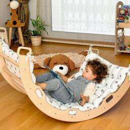 Montessori Learning 1 Year Old, Climber Arch Swing With Large Cotton Cushions, Wooden Swing, First Christmas Gift For Toddler, Toy - thumbnail 3