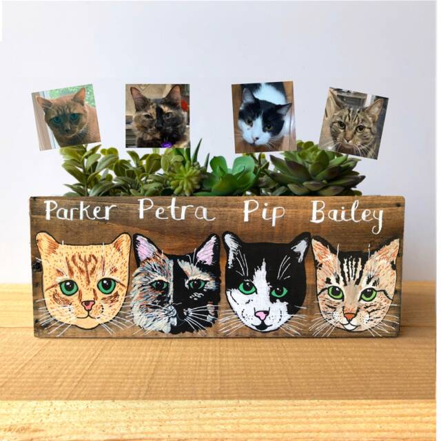 Custom Pet Portrait Planter Hand-Painted Wood Succulent Box - image 1
