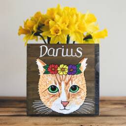 Custom Pet Portrait Planter Hand-Painted Wood Succulent Box - thumbnail 3