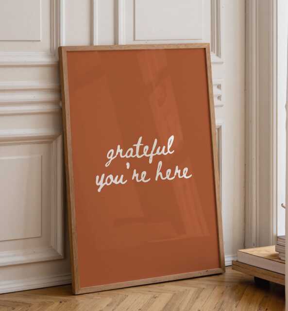Grateful Your Here, Burnt Orange Terracotta Art, Daily Affirmations, Kitchen Print, Trendy Aesthetic Home Decor, Minimalist Wall Art - image 1
