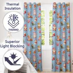 Christmas Gnome Reindeer Snowman Gift On Blue Snow Dot Background Seamless Readymade Eyelet Ring Top Thermal 100% Blackout Curtains - thumbnail 3