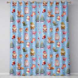 Christmas Gnome Reindeer Snowman Gift On Blue Snow Dot Background Seamless Readymade Eyelet Ring Top Thermal 100% Blackout Curtains - thumbnail 2