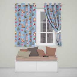 Christmas Gnome Reindeer Snowman Gift On Blue Snow Dot Background Seamless Readymade Eyelet Ring Top Thermal 100% Blackout Curtains