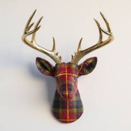Faux Taxidermy Deer Head Fabric Wall Mount - Decor Red Plaid Fad5408/Fad5400 - thumbnail 1