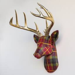 Faux Taxidermy Deer Head Fabric Wall Mount - Decor Red Plaid Fad5408/Fad5400 - thumbnail 2
