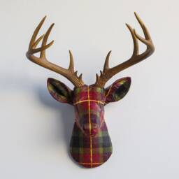 Faux Taxidermy Deer Head Fabric Wall Mount - Decor Red Plaid Fad5408/Fad5400 - thumbnail 3