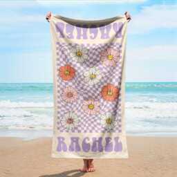 Personalized Retro Beach Towel Custom Name, Vibrant Colors - thumbnail 3