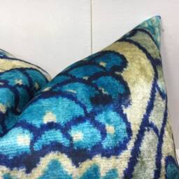 Silk Ikat Pillow Cover 20x20, Hand-Dyed Decorative Cushion - thumbnail 2
