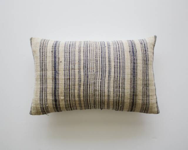 Blue Striped Hmong Lumbar Pillow Cover, Homespun Hemp Pillow, Minimalist Pillows, Slow Living Home Decor, California Casual Throw - image 1
