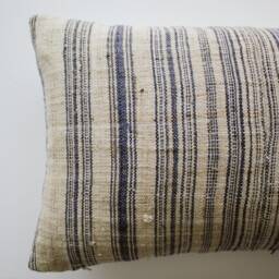 Blue Striped Hmong Lumbar Pillow Cover, Homespun Hemp Pillow, Minimalist Pillows, Slow Living Home Decor, California Casual Throw - thumbnail 2