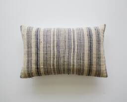 Blue Striped Hmong Lumbar Pillow Cover, Homespun Hemp Pillow, Minimalist Pillows, Slow Living Home Decor, California Casual Throw - thumbnail 1