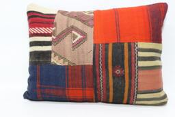Patchwork Kilim Pillow Cover 24x32, Turkish Boho Cushion - thumbnail 1