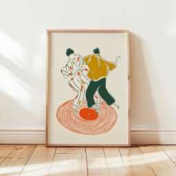 Mid-Century Modern Dancing Couple Poster - Retro Vinyl Record Wall Art Minimalist Line Drawing Music Print - thumbnail 1